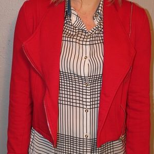 Cropped Red Blazer with Zippers
